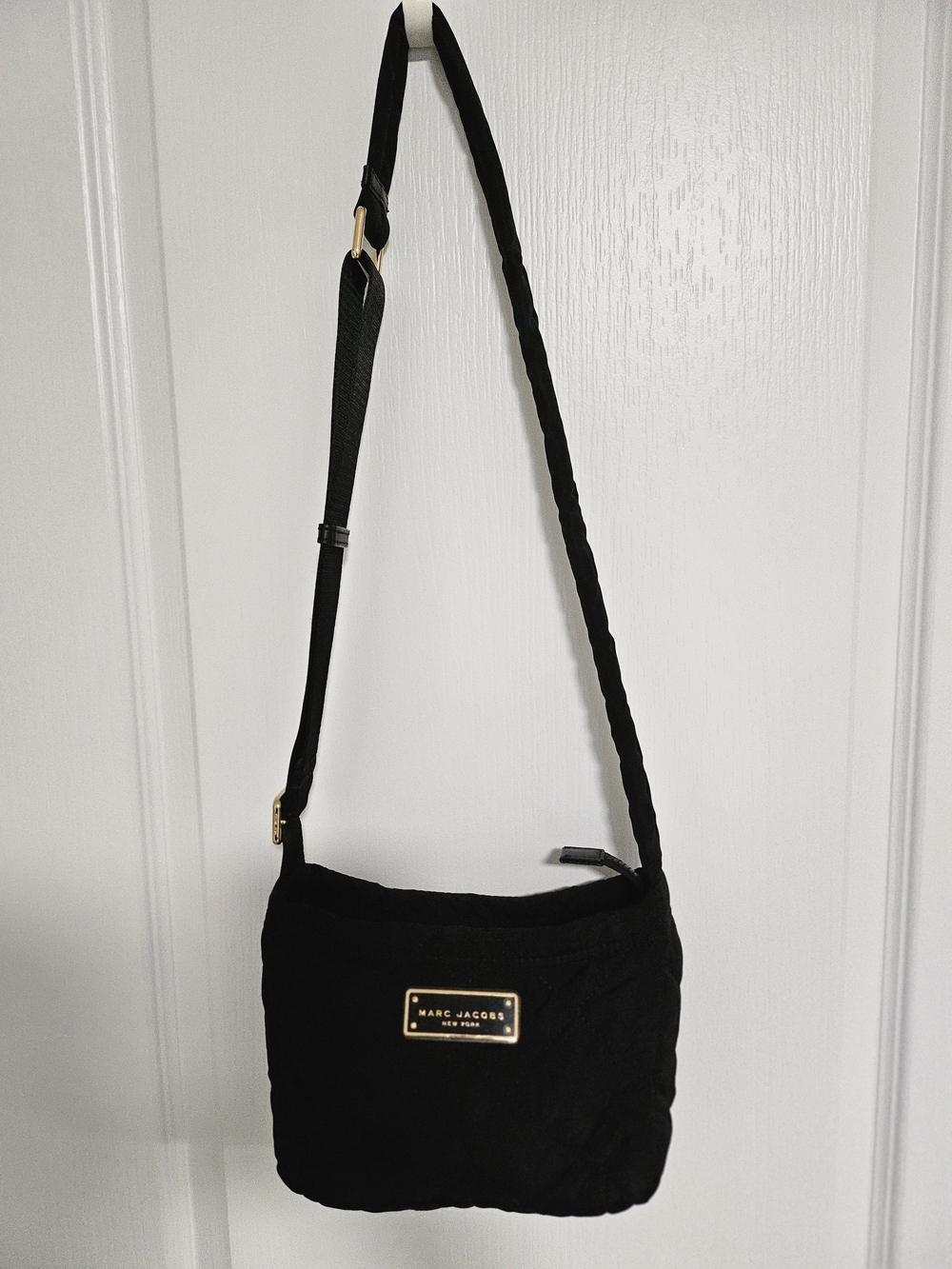 Marc Jacobs Black Quilted Crossbody Bag with Gold Plaque